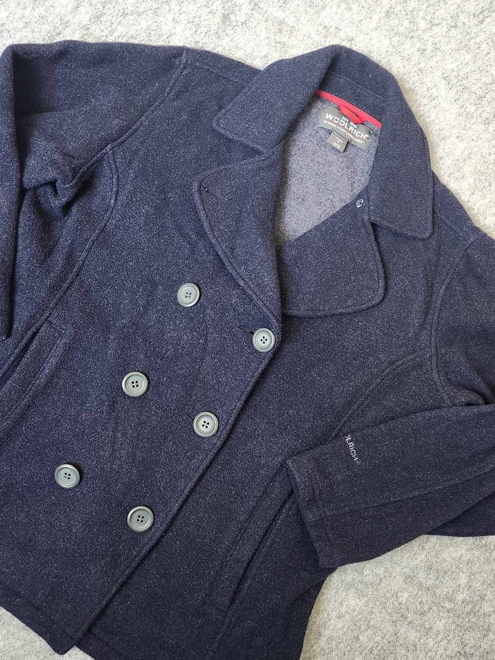 Woolrich Double Breasted Wool Blend Peacoat Women's L Navy Winter Jacket Resort